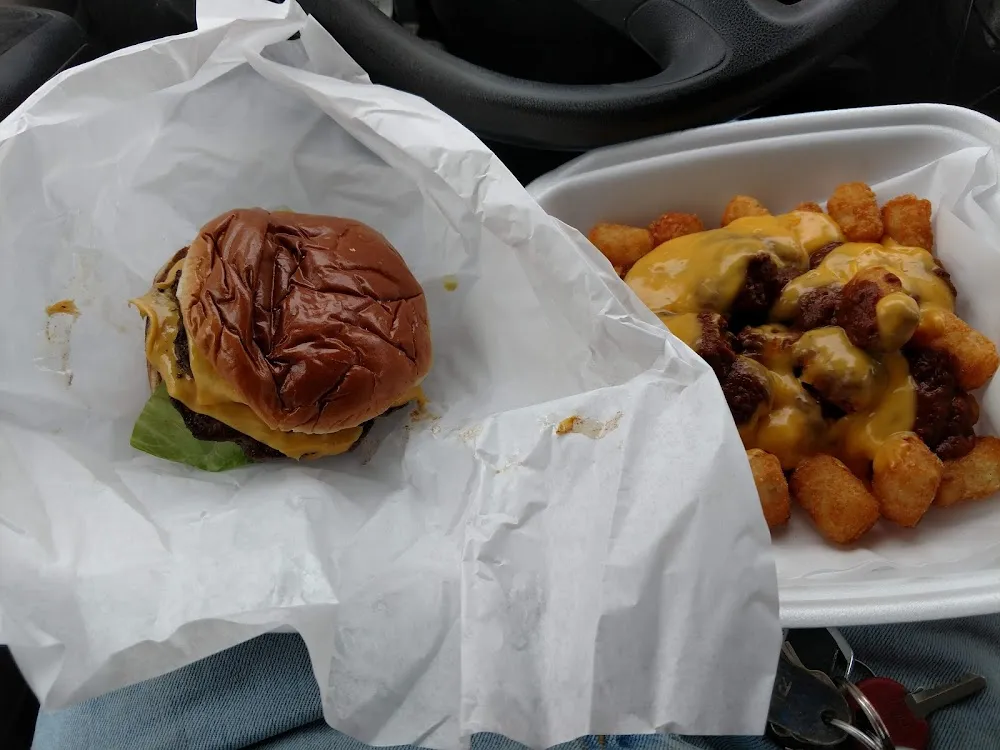 Double Cheeseburger and Chili Cheese Tots